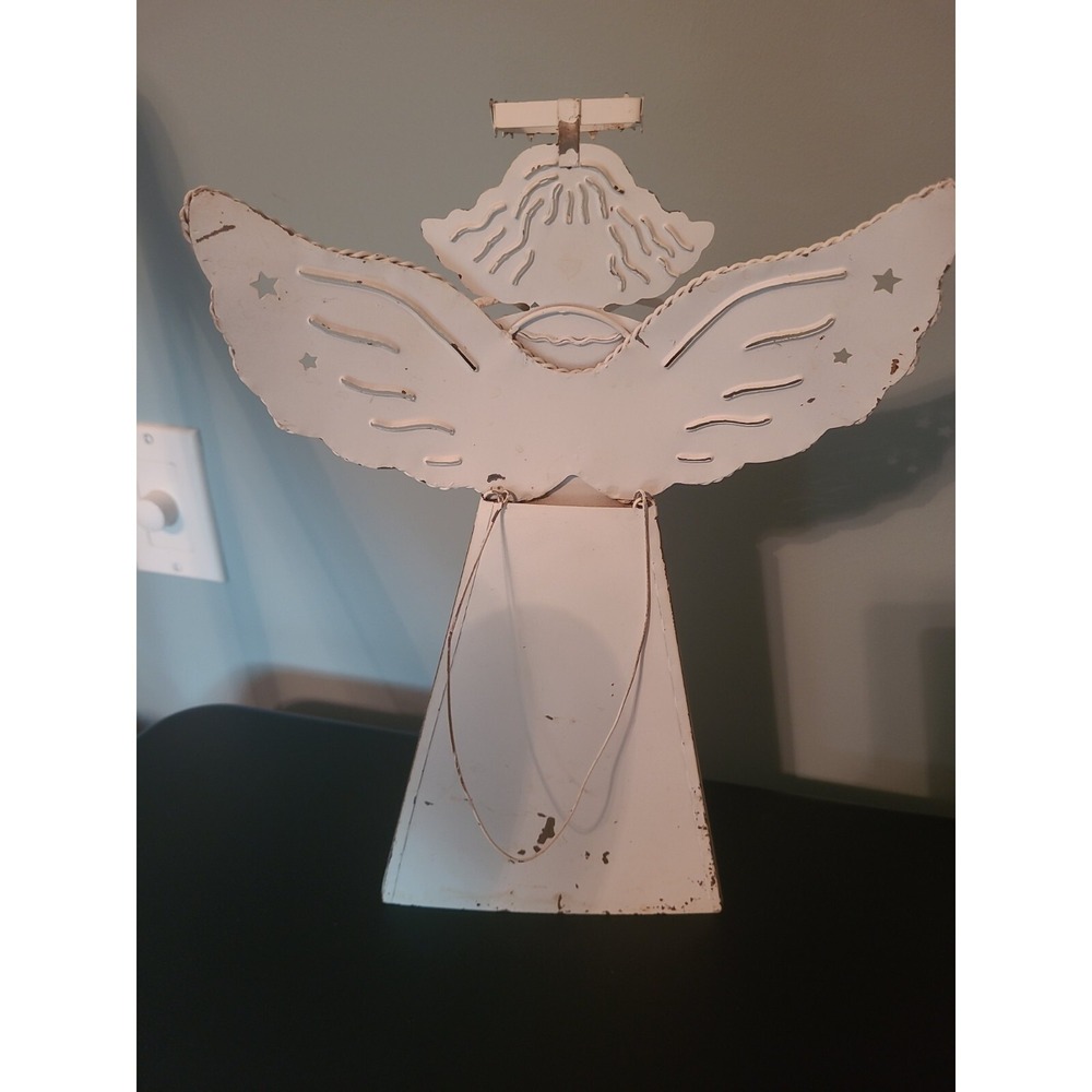 Vintage white tin /metal angel‎ with Snowflake 14" - Picture 4 of 13